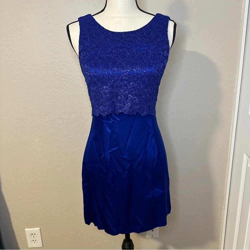 VTG Frederick’s of Hollywood Mini Satin Dress Short‎ n’ Sweet Sabrina Royal Blue